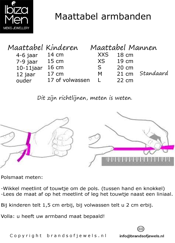 Maattabel armbanden