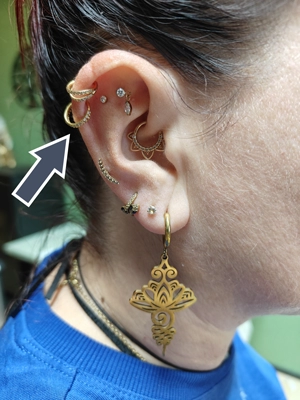 Voorbeeld helix piercing in oor Voorbeeld helix piercing in oor