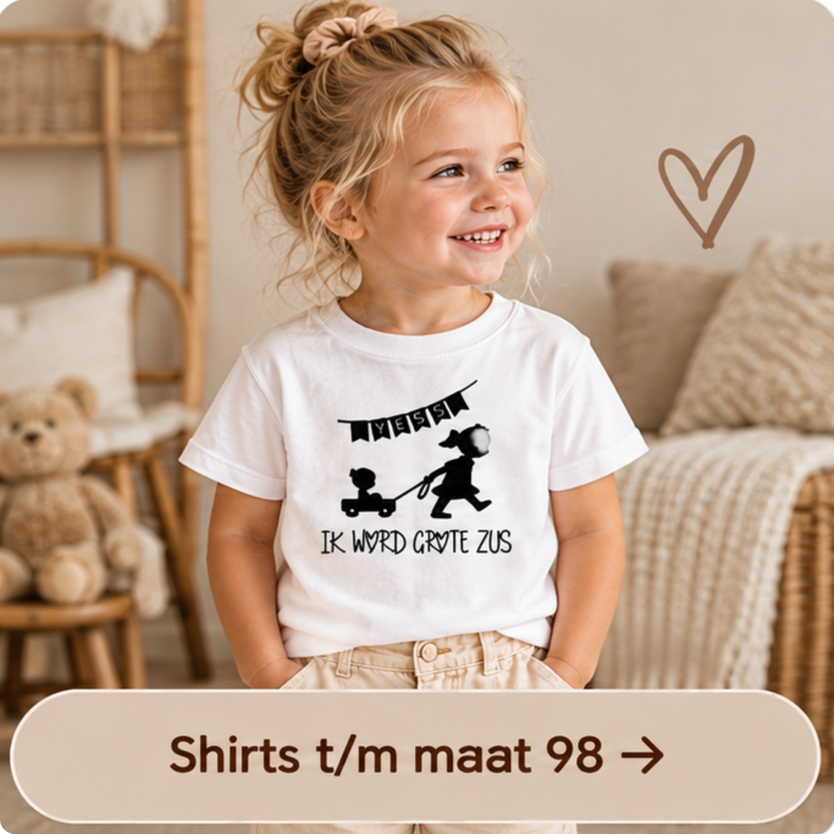 Grote zus shirt voor meisjes maat 56 tot en met 98