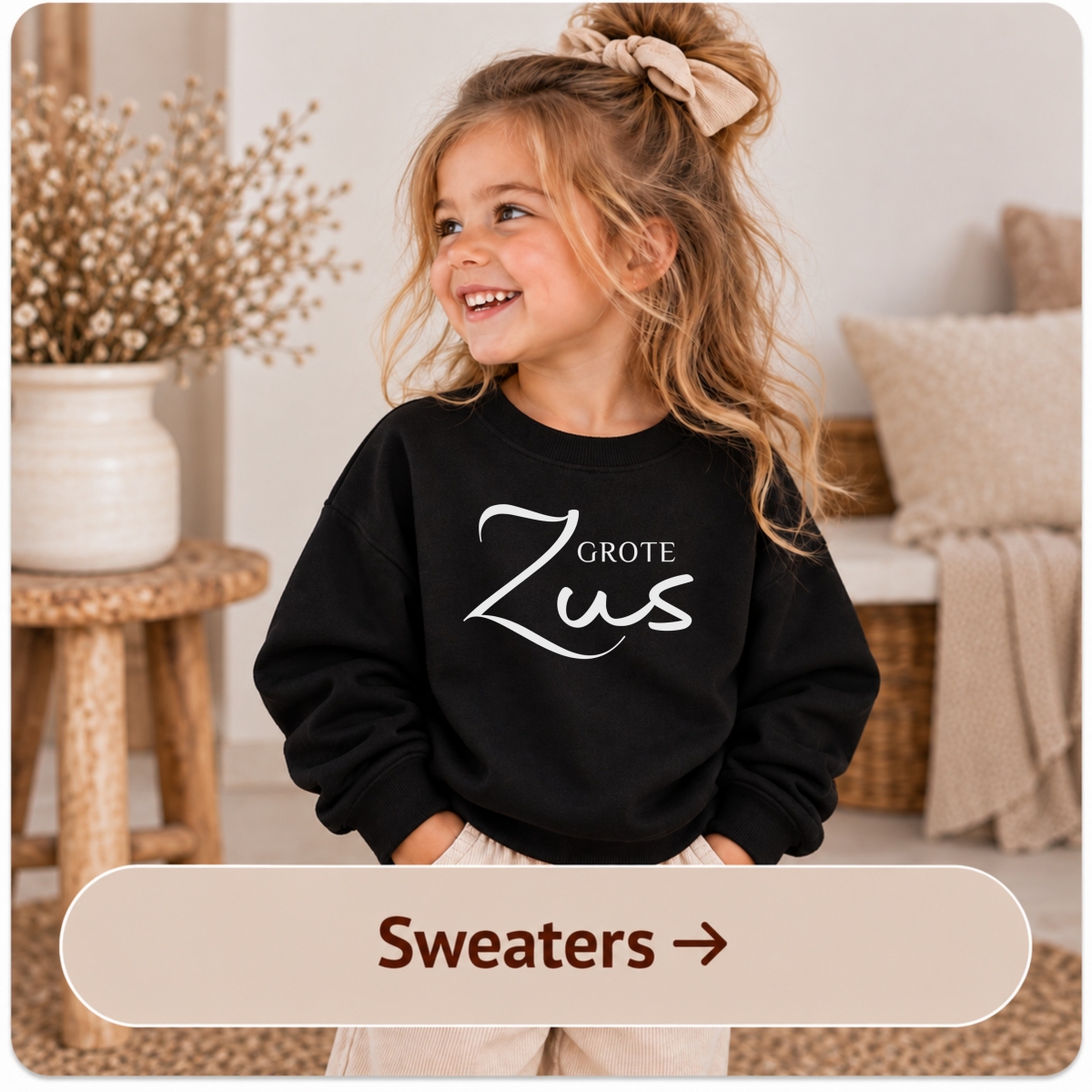 Grote zus sweater met opdruk voor zwangerschapsaankondiging